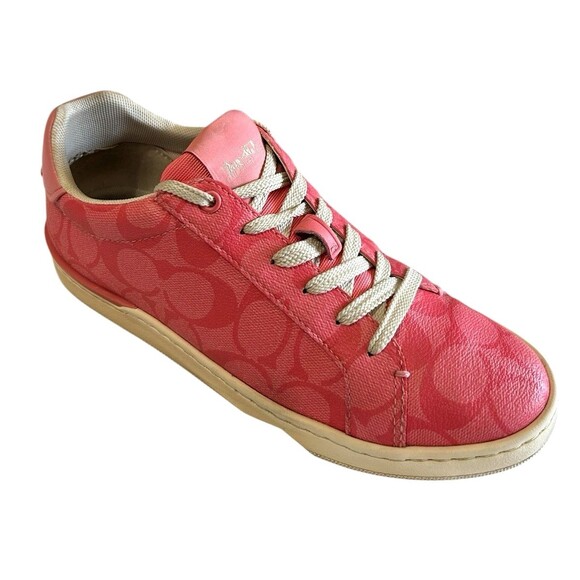 COACH Clip SIGNATURE C Pink Leather Low Top Sneakers C3123 Women’s Size 7B - Picture 1 of 15